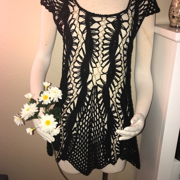 Boho Crochet Waterfall Sweater Blouse Top - Picture 6 of 7